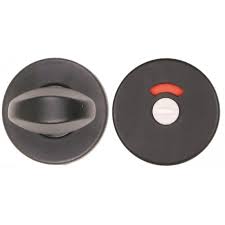 Mat zwarte wc badkamer slot - met rood/wit/open/dicht aanduiding op rond rozet 50mm - per set merk ASG E&A